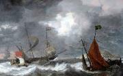 Sea storm with sailing ships